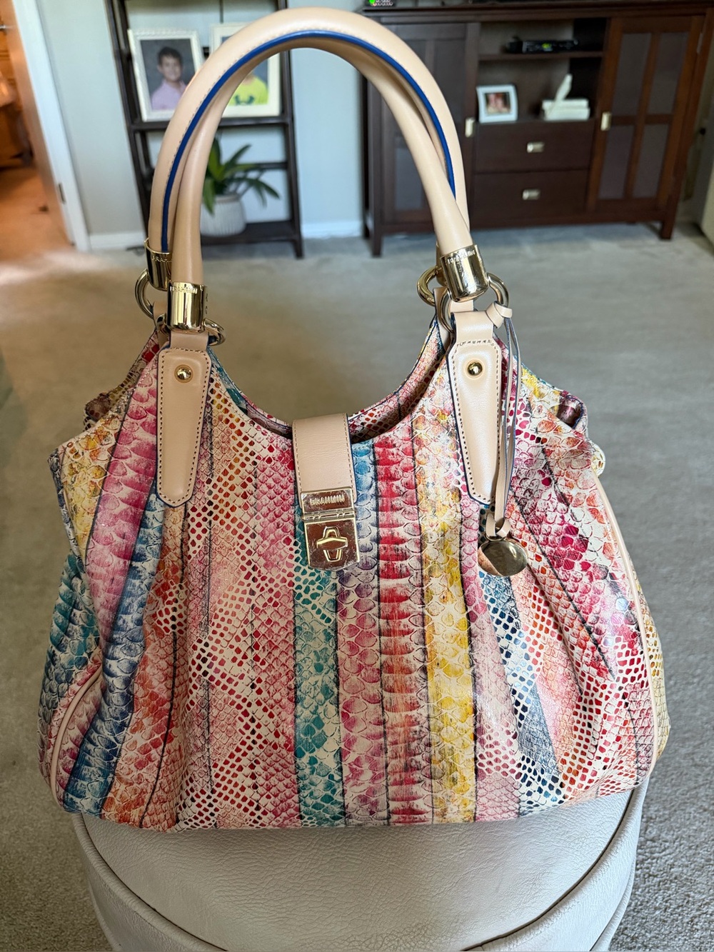 NWOT Brahmin Elise Coronado Multicolor Snake-Print Leather Bag